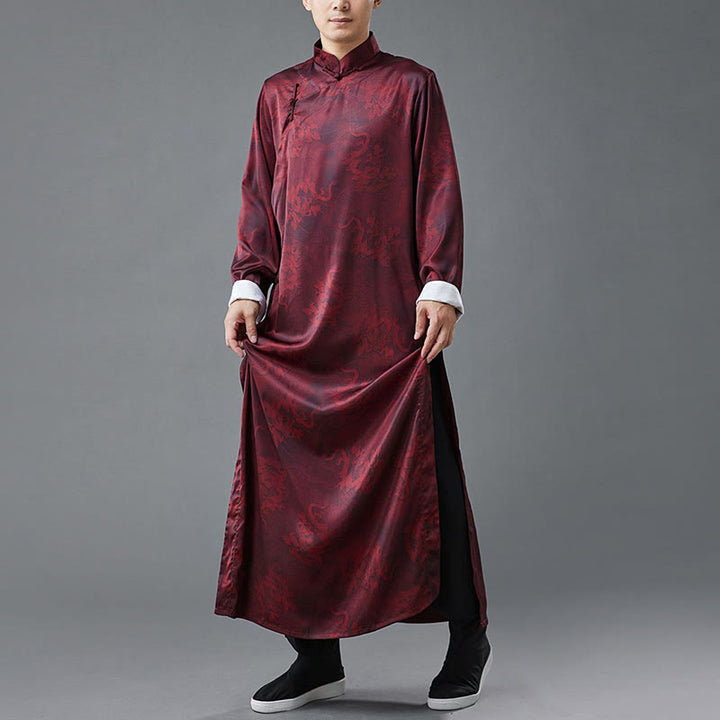 Buddha Stonesヴィンテージ中国製カエルボタン唐装メンズドラゴンコットンローブ