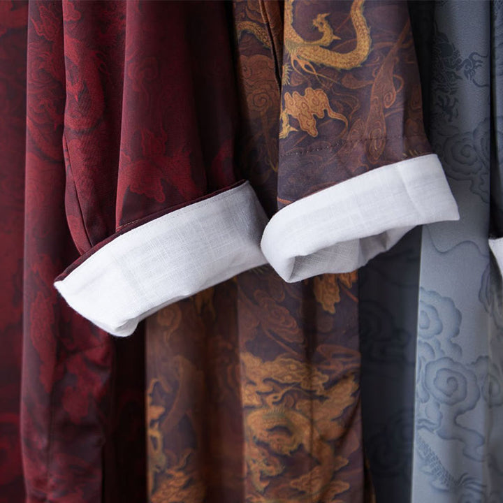 Buddha Stonesヴィンテージ中国製カエルボタン唐装メンズドラゴンコットンローブ - image 21