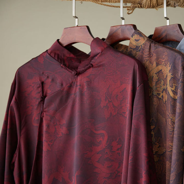Buddha Stonesヴィンテージ中国製カエルボタン唐装メンズドラゴンコットンローブ - image 20