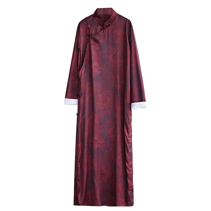 Buddha Stonesヴィンテージ中国製カエルボタン唐装メンズドラゴンコットンローブ - image 17