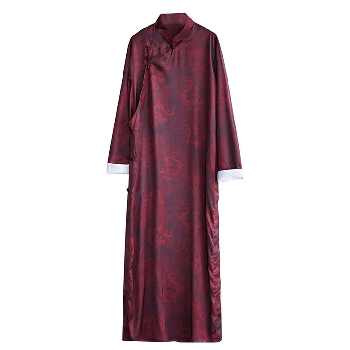 Buddha Stonesヴィンテージ中国製カエルボタン唐装メンズドラゴンコットンローブ - image 17