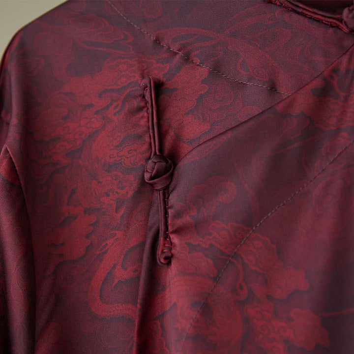 Buddha Stonesヴィンテージ中国製カエルボタン唐装メンズドラゴンコットンローブ - image 18