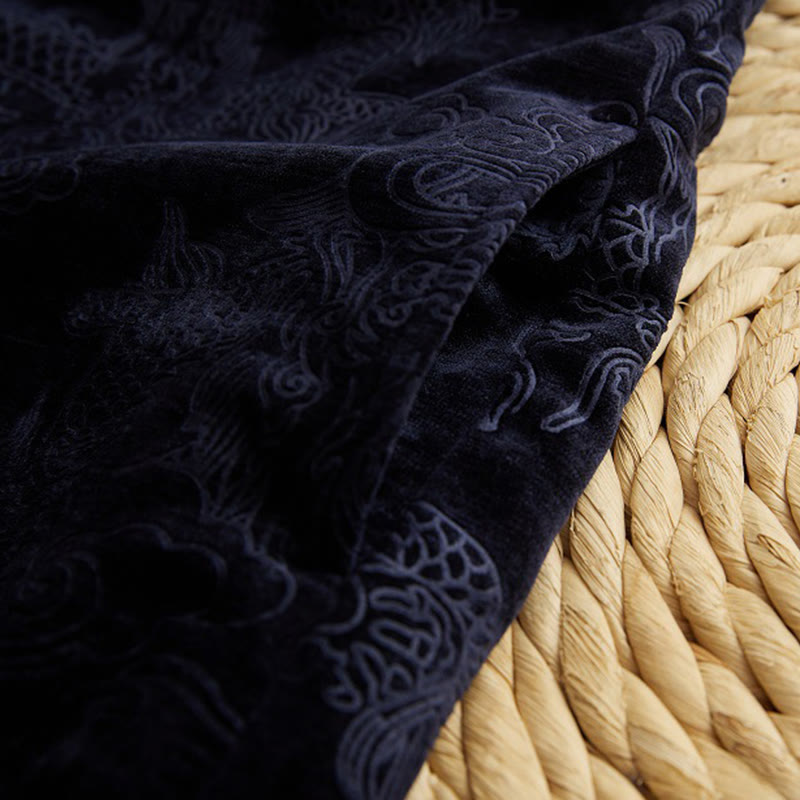 Buddha Stonesヴィンテージ 秋冬 中国風 カエルボタン 唐装 メンズ ドラゴン ジャカード ローブ ポケット付き - image 10