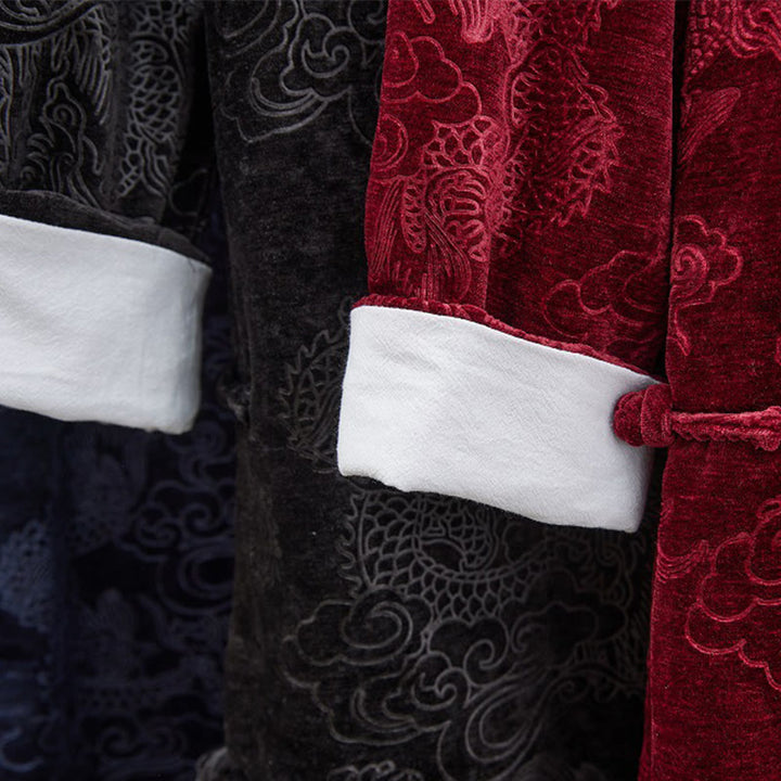 Buddha Stonesヴィンテージ 秋冬 中国風 カエルボタン 唐装 メンズ ドラゴン ジャカード ローブ ポケット付き - image 28