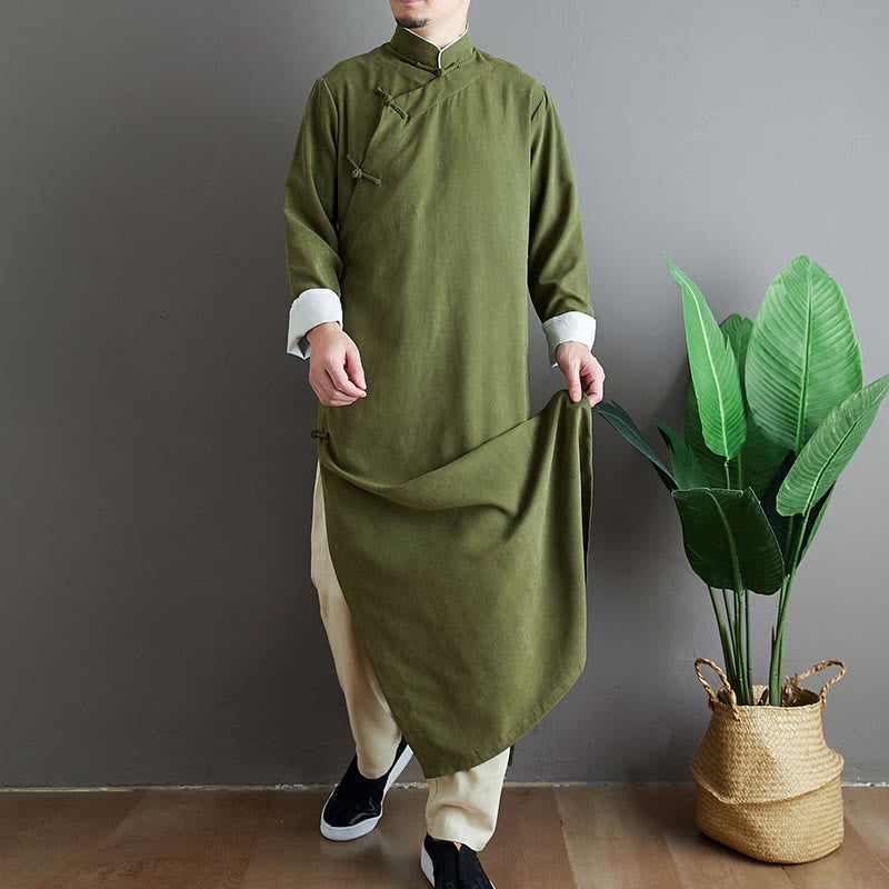 Buddha Stonesが落ちる無地の中国風カエルボタンのメンズ唐装ローブ - image 7