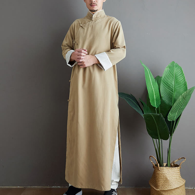 Buddha Stonesの秋の無地中国風フロッグボタンコットンメンズ唐装ローブ - image 10