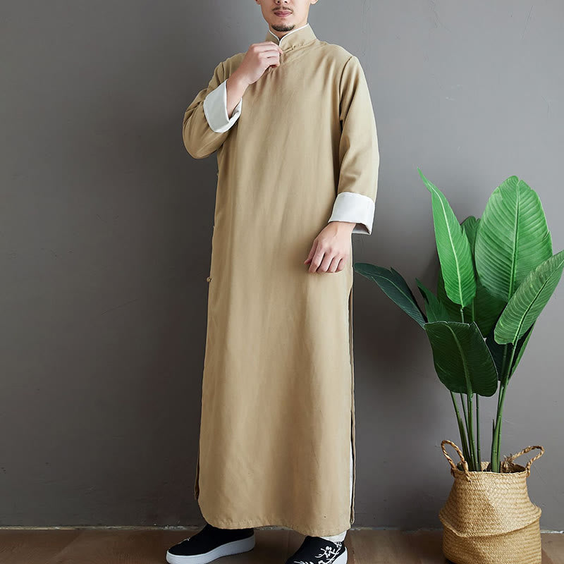 Buddha Stonesの秋の無地中国風フロッグボタンコットンメンズ唐装ローブ - image 11