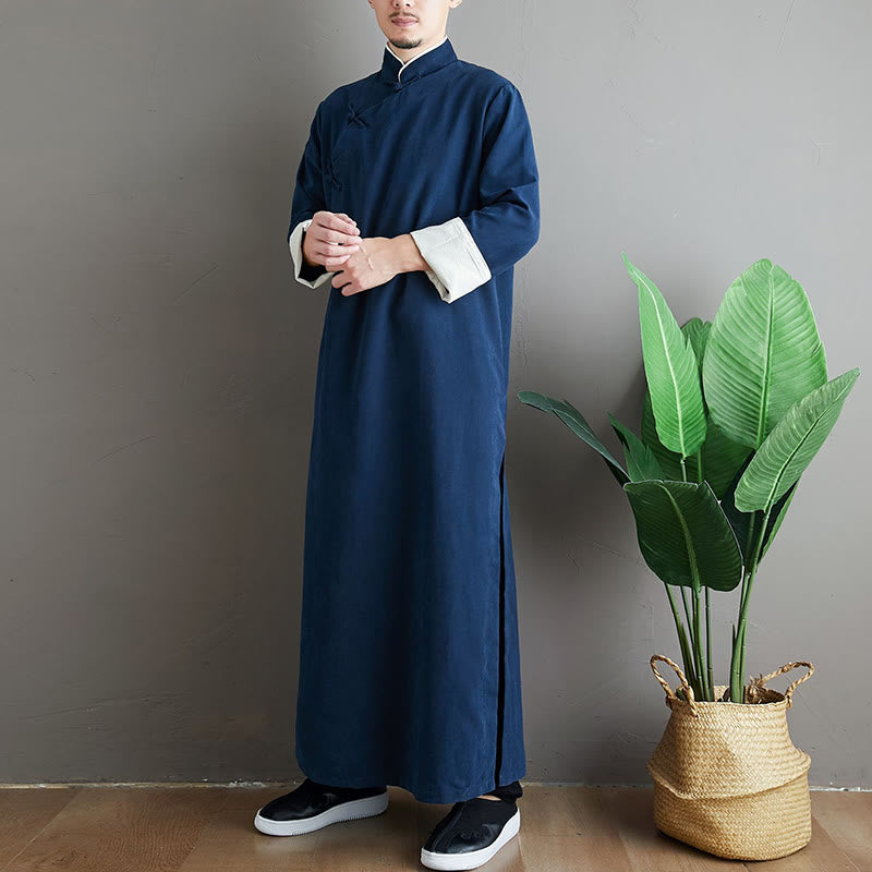 Buddha Stonesの秋の無地中国風フロッグボタンコットンメンズ唐装ローブ - image 22