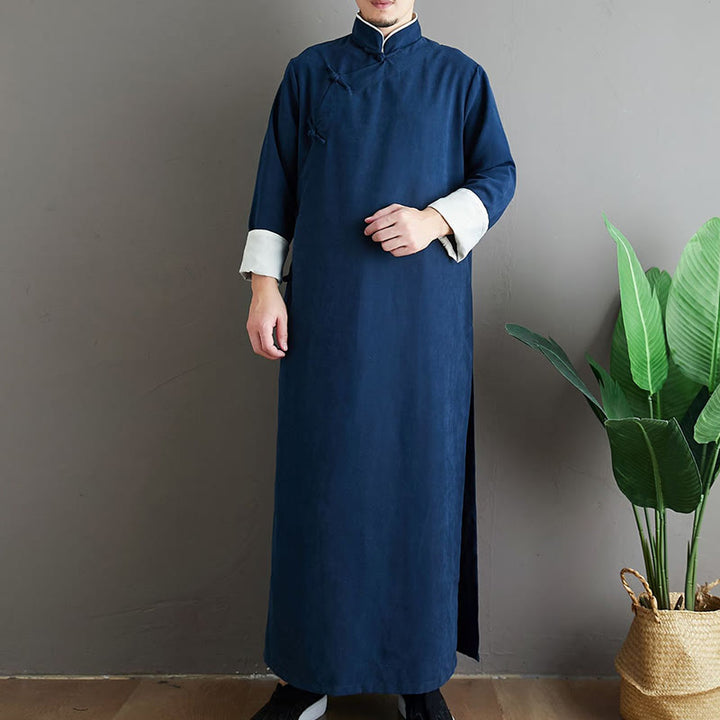 Buddha Stonesの秋の無地中国風フロッグボタンコットンメンズ唐装ローブ - image 25