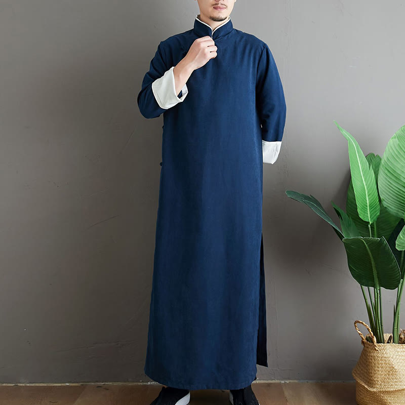 Buddha Stonesの秋の無地中国風フロッグボタンコットンメンズ唐装ローブ - image 24