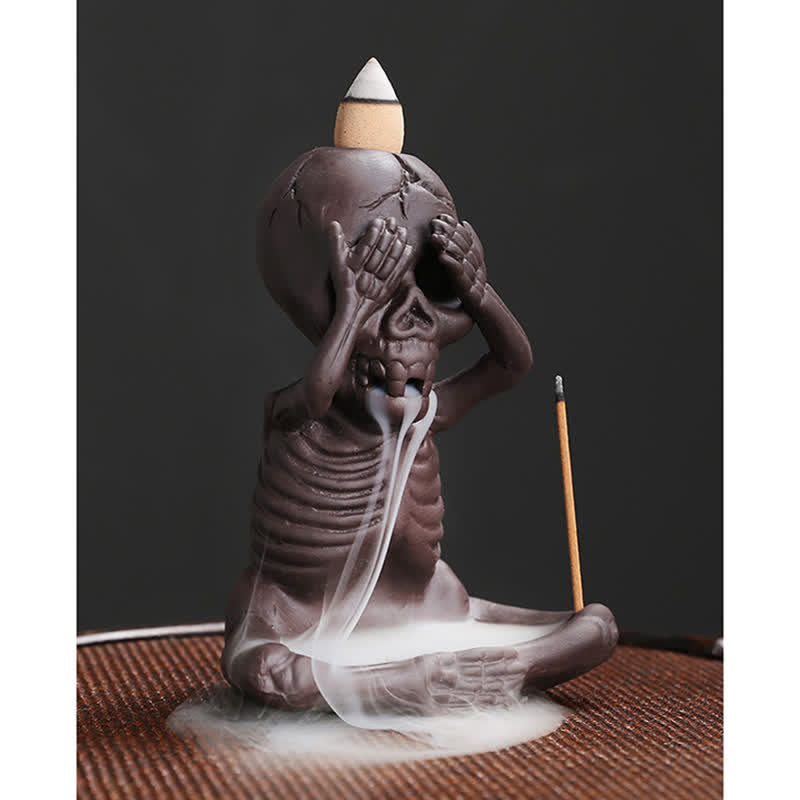 Buddha Stones小さな頭蓋骨 ゴースト 紫粘土 逆流煙噴水 平和香炉 装飾