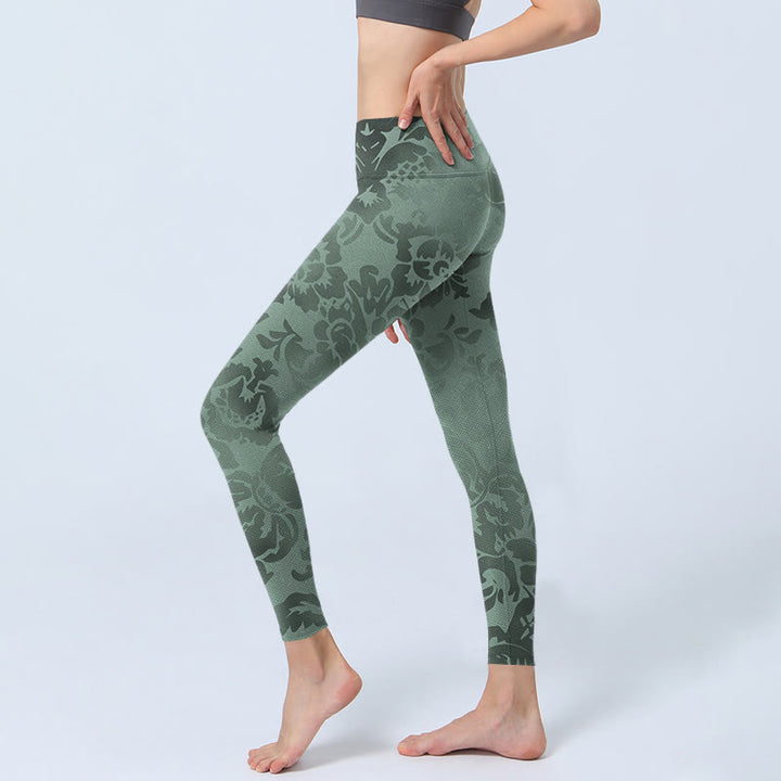 Buddha Stonesカジュアル 花柄 葉っぱプリント ジム フィットネス レギンス レディース ヨガパンツ - image 3