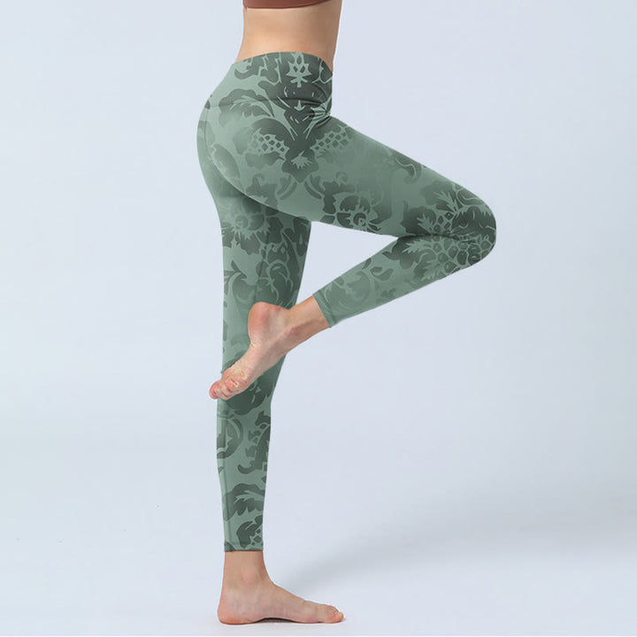 Buddha Stonesカジュアル 花柄 葉っぱプリント ジム フィットネス レギンス レディース ヨガパンツ - image 4