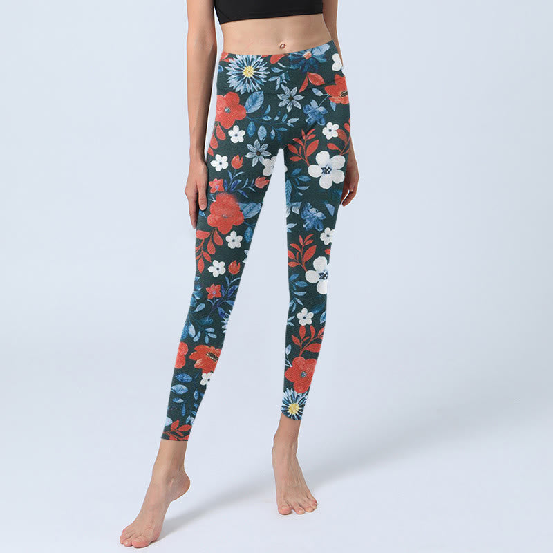 Buddha Stones赤 白 花 タンポポ プリント ジム フィットネス レギンス レディース ヨガパンツ - image 6