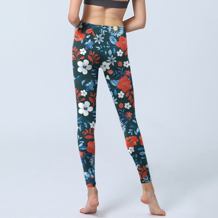 Buddha Stones赤 白 花 タンポポ プリント ジム フィットネス レギンス レディース ヨガパンツ - image 7