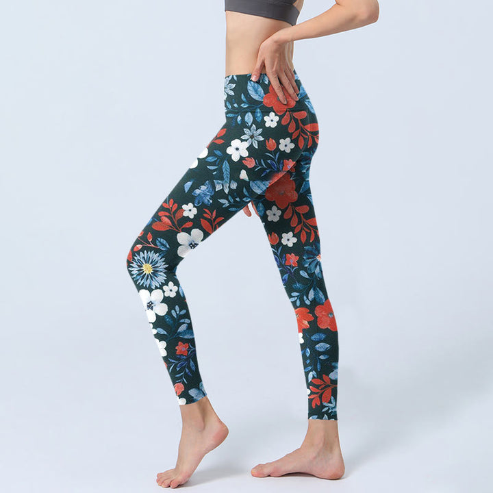 Buddha Stones赤 白 花 タンポポ プリント ジム フィットネス レギンス レディース ヨガパンツ - image 3