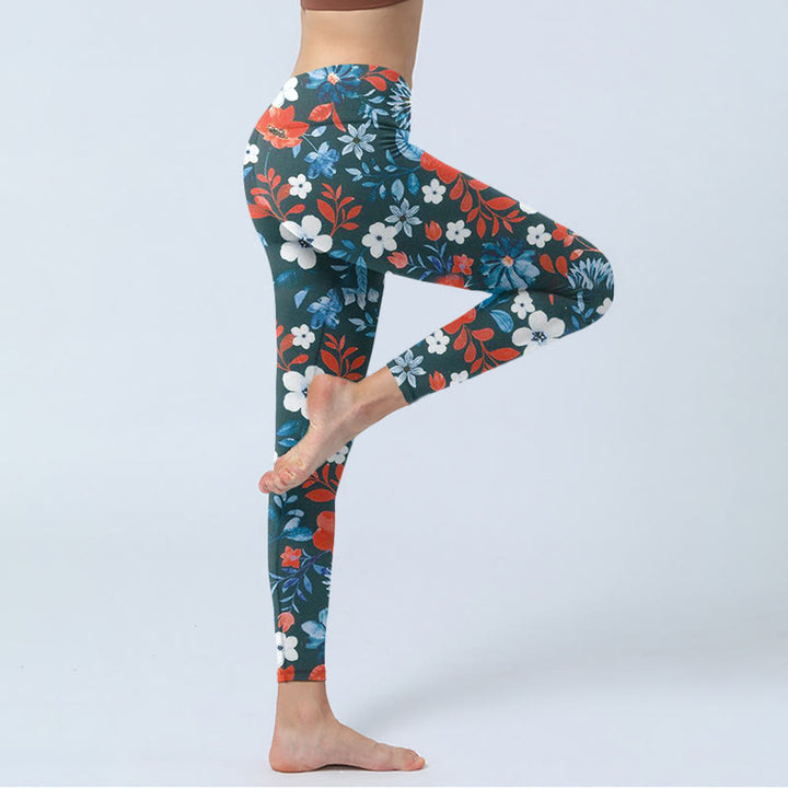 Buddha Stones赤 白 花 タンポポ プリント ジム フィットネス レギンス レディース ヨガパンツ - image 4
