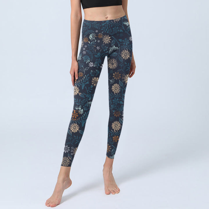 Buddha Stones New York アスターフラワーリーフプリント ジムフィットネスレギンス レディース ヨガパンツ - image 6