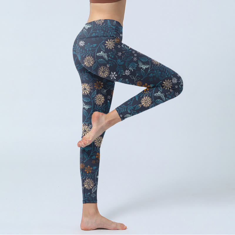 Buddha Stones New York アスターフラワーリーフプリント ジムフィットネスレギンス レディース ヨガパンツ - image 4