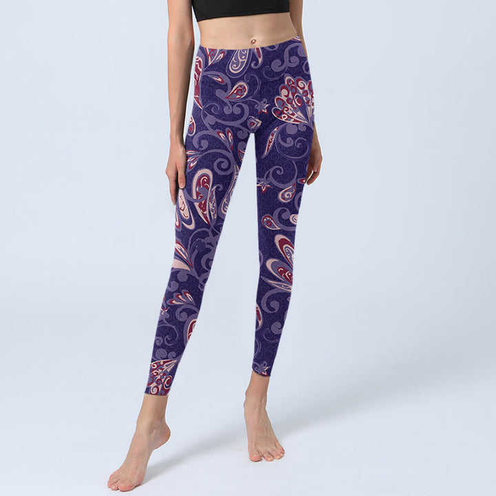 Buddha Stones紫の花びらプリント ジム フィットネス レギンス レディース ヨガパンツ - image 6
