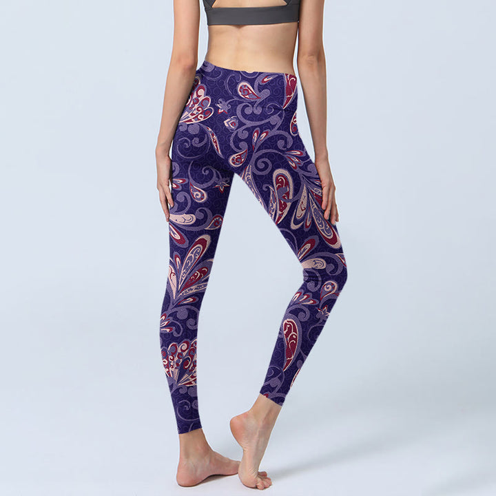 Buddha Stones紫の花びらプリント ジム フィットネス レギンス レディース ヨガパンツ - image 5