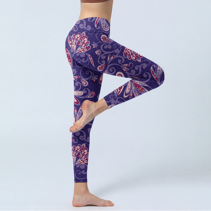 Buddha Stones紫の花びらプリント ジム フィットネス レギンス レディース ヨガパンツ - image 4