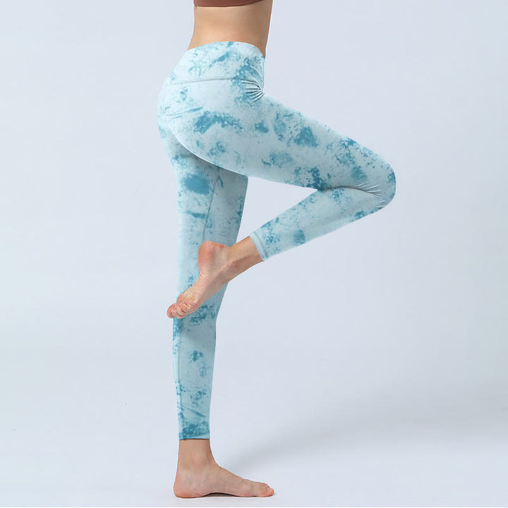 Buddha Stonesライトブルー タイダイプリント ジム フィットネス レギンス レディース ヨガパンツ - image 4