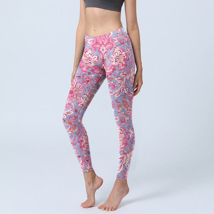 Buddha Stonesピンク花柄 ジムフィットネス レギンス レディース ヨガパンツ - ホットピンク - US18、 UK/AU22、 EU50 (4XL) - image 1