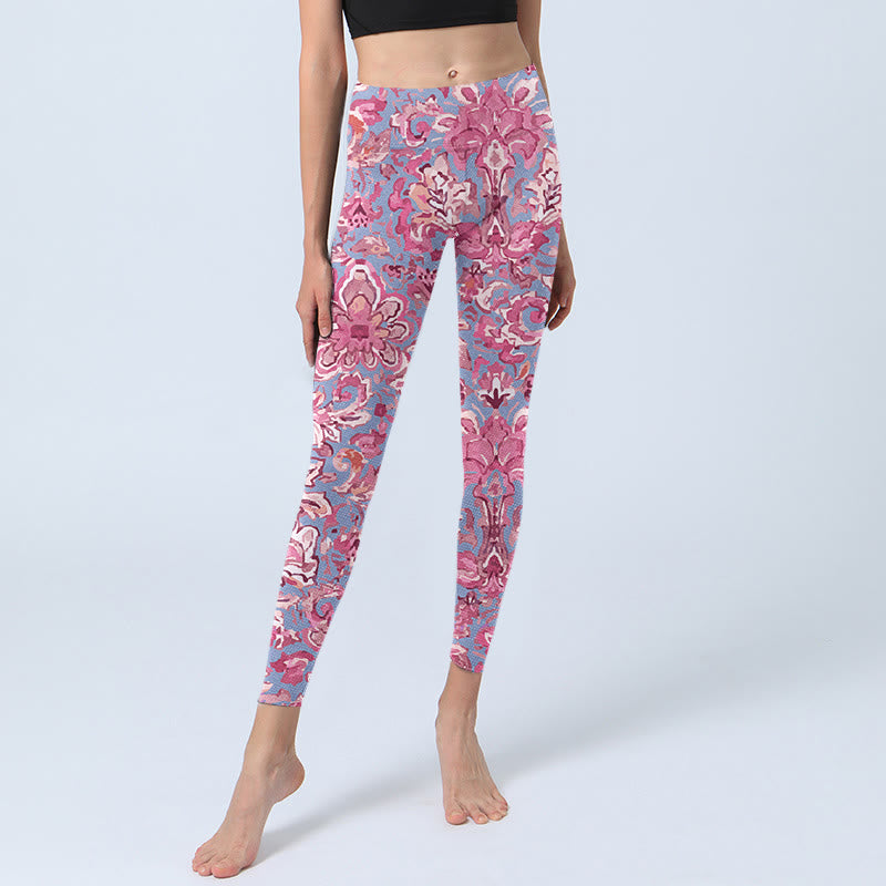 Buddha Stonesピンク花柄 ジムフィットネス レギンス レディース ヨガパンツ - image 6