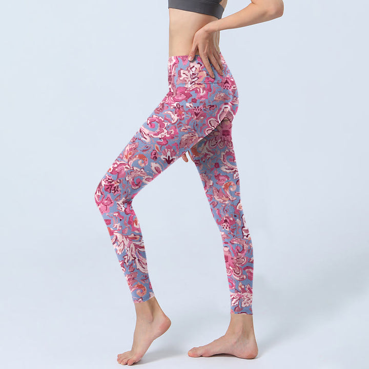 Buddha Stonesピンク花柄 ジムフィットネス レギンス レディース ヨガパンツ - image 3