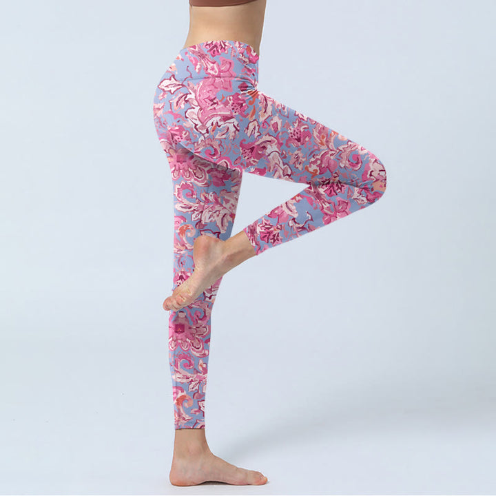 Buddha Stonesピンク花柄 ジムフィットネス レギンス レディース ヨガパンツ - image 4