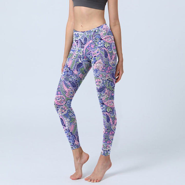 Buddha Stonesパープル ピンク カシューフラワープリント ジム フィットネス レギンス レディース ヨガパンツ - ミディアムパープル - US18、 UK/AU22、 EU50 (4XL) - image 1