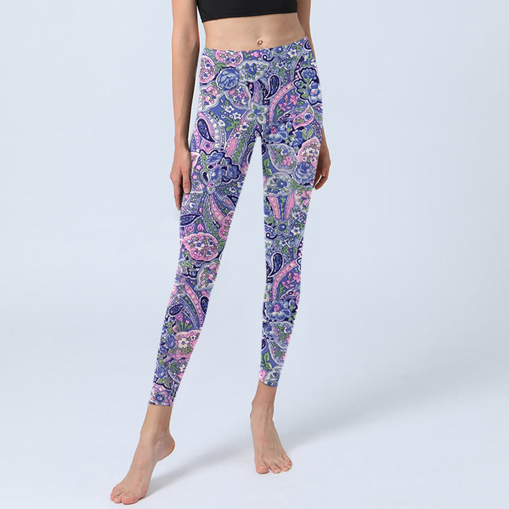 Buddha Stonesパープル ピンク カシューフラワープリント ジム フィットネス レギンス レディース ヨガパンツ - image 6