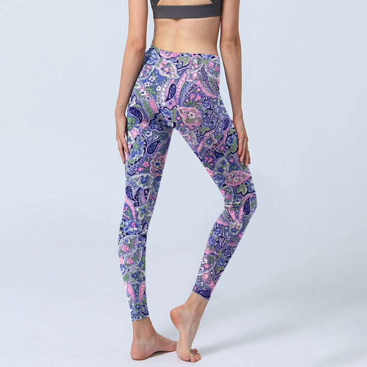 Buddha Stonesパープル ピンク カシューフラワープリント ジム フィットネス レギンス レディース ヨガパンツ - image 5