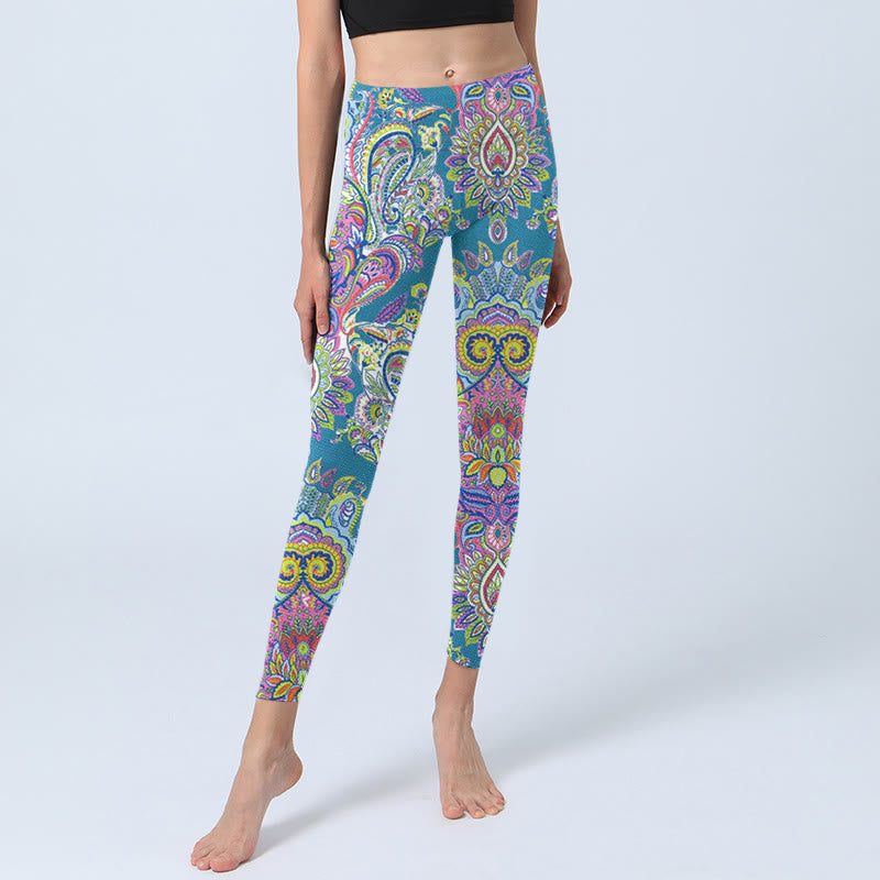 Buddha Stonesブルー ピンク グリーン フラワープリント ジム フィットネス レギンス レディース ヨガパンツ - image 6