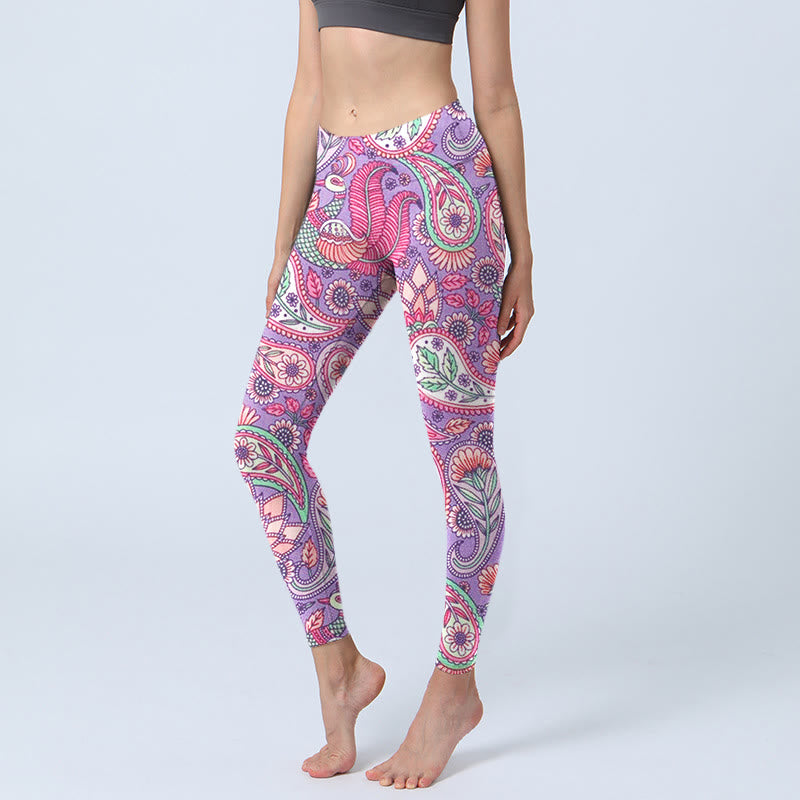 Buddha Stonesパープル ピンク カシューフラワー ひまわりプリント ジム フィットネス レギンス レディース ヨガパンツ - 蘭 - US18、 UK/AU22、 EU50 (4XL) - image 1