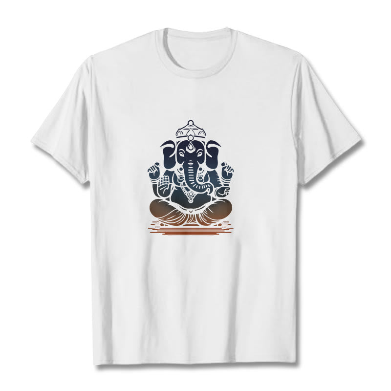 Buddha Stones瞑想ガネーシャ象柄Tシャツ - 白 - 2XL - image 1