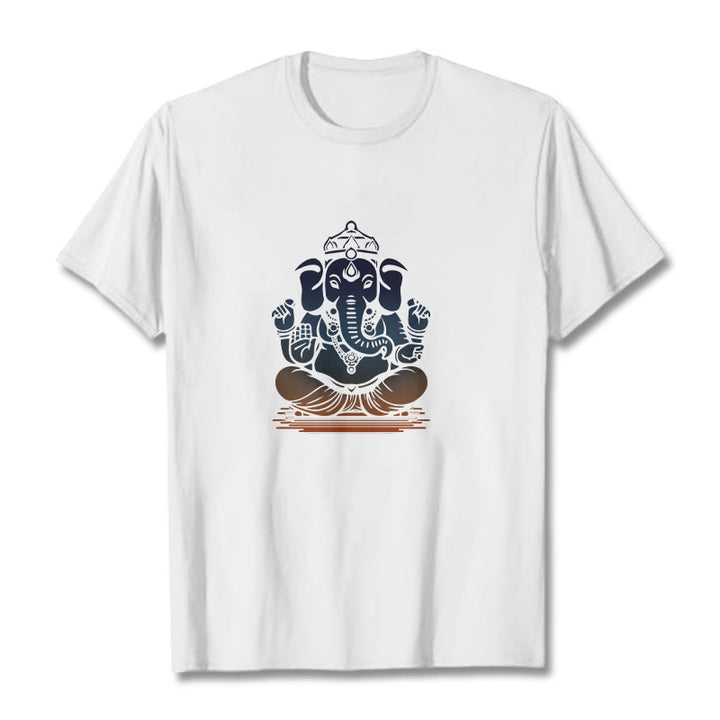 Buddha Stones瞑想ガネーシャ象柄Tシャツ - 白 - 2XL - image 1