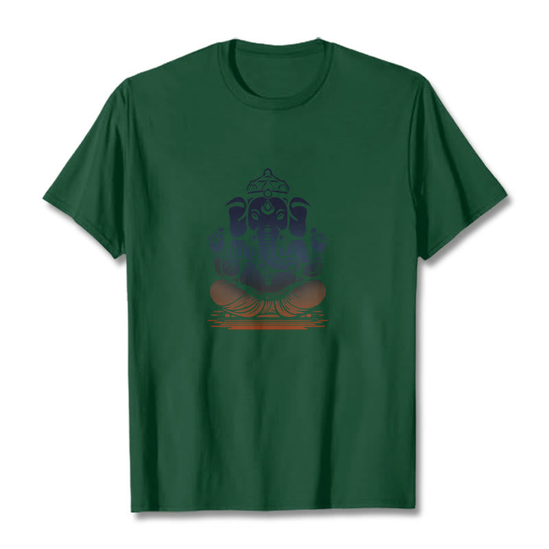 Buddha Stones瞑想ガネーシャ象柄Tシャツ - フォレストグリーン - 2XL - image 11