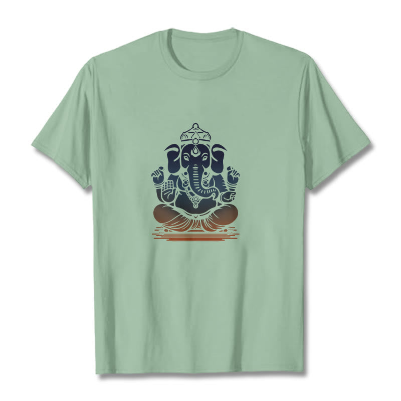 Buddha Stones瞑想ガネーシャ象柄Tシャツ - 淡い緑色 - 2XL - image 14