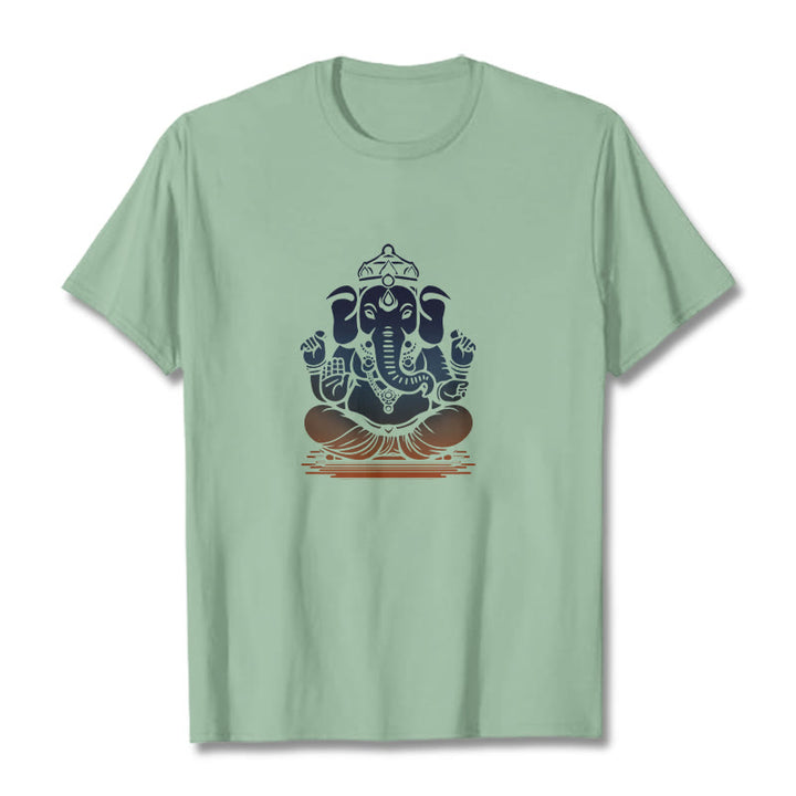 Buddha Stones瞑想ガネーシャ象柄Tシャツ - 淡い緑色 - 2XL - image 14