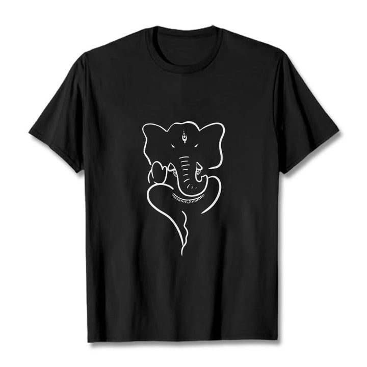 Buddha Stonesガネーシャ象スケッチ柄Tシャツ - 黒 - 2XL - image 0