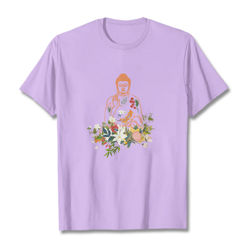 Buddha Stones、瞑想する仏陀、咲く花柄Tシャツ - 梅 - 2XL - image 16