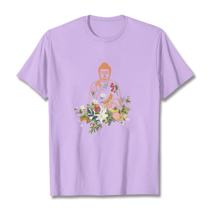 Buddha Stones、瞑想する仏陀、咲く花柄Tシャツ - 梅 - 2XL - image 16