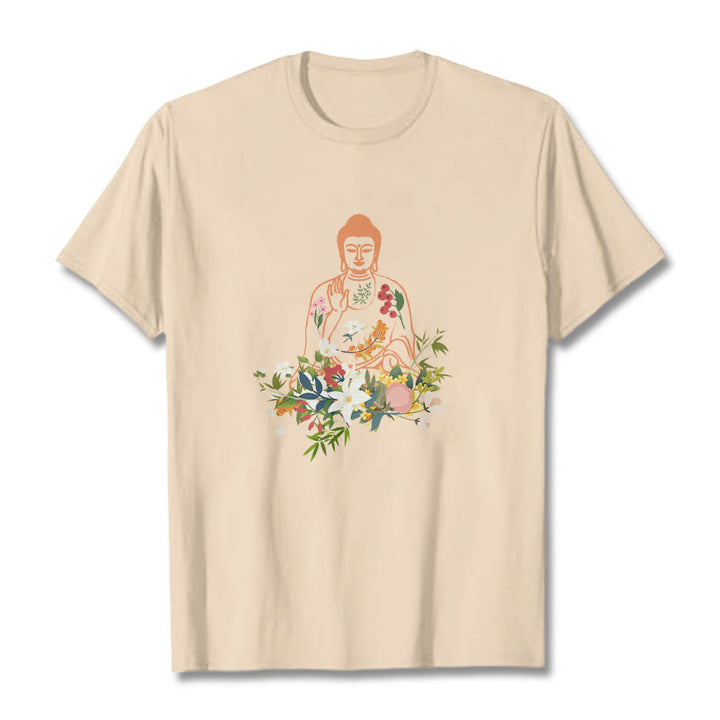 Buddha Stones、瞑想する仏陀、咲く花柄Tシャツ - ビスク - 2XL - image 9