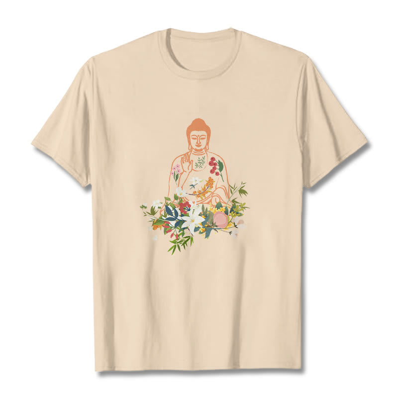 Buddha Stones、瞑想する仏陀、咲く花柄Tシャツ - ビスク - 2XL - image 8