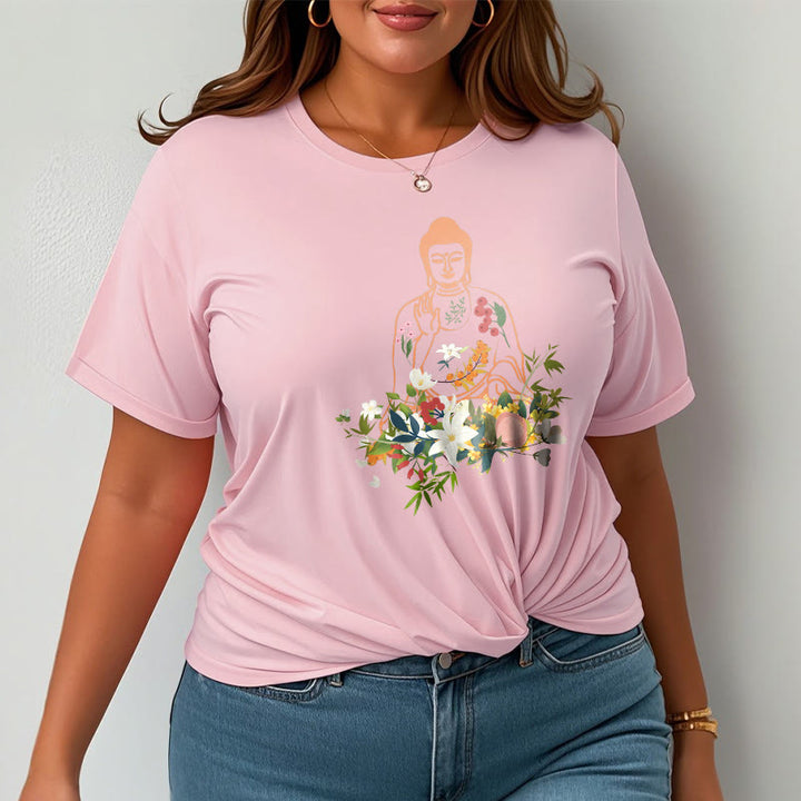 Buddha Stones、瞑想する仏陀、咲く花柄Tシャツ - image 13
