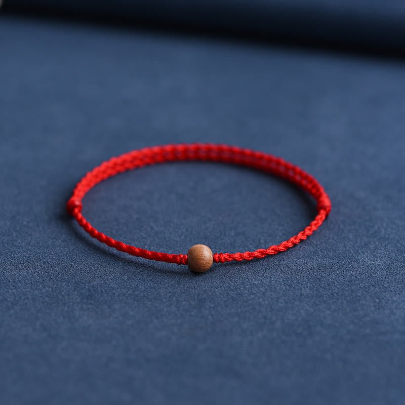 Buddha Stones天然桃の木ビーズ 邪気払い 編み込みブレスレット