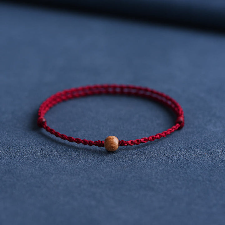 Buddha Stones天然桃の木ビーズ 邪気払い 編み込みブレスレット