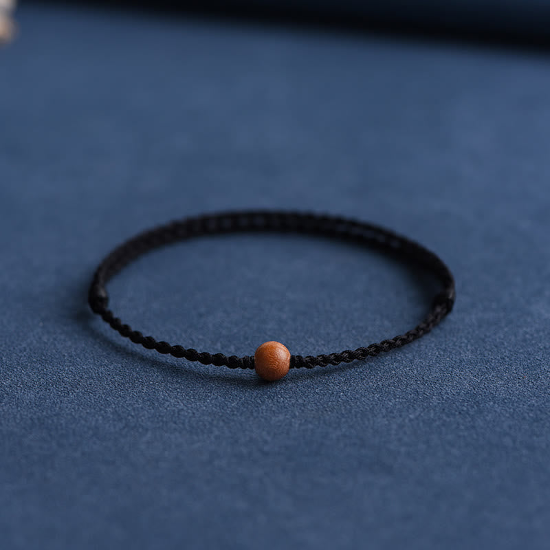 Buddha Stones天然桃の木ビーズ 邪気払い 編み込みブレスレット